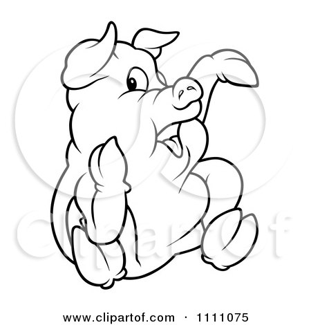 Clipart Outlined Sitting Pig Pointing - Royalty Free Vector Illustration by dero