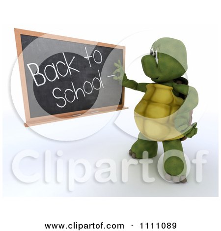 Clipart 3d Tortoise Teacher Writing Back To School On A Blackboard - Royalty Free CGI Illustration by KJ Pargeter