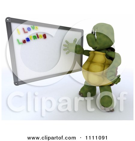 Clipart 3d Tortoise Teacher Presenting A White Board With I Love Learning Magnets - Royalty Free CGI Illustration by KJ Pargeter