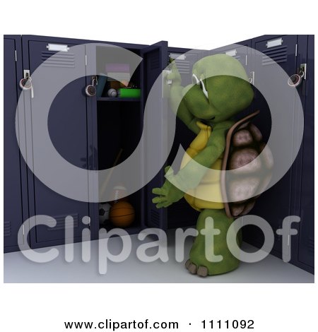 Clipart 3d Tortoise Opening His School Locker - Royalty Free CGI Illustration by KJ Pargeter