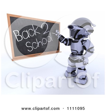 Clipart 3d Robot Teacher Writing Back 2 School On A Black Board - Royalty Free CGI Illustration by KJ Pargeter