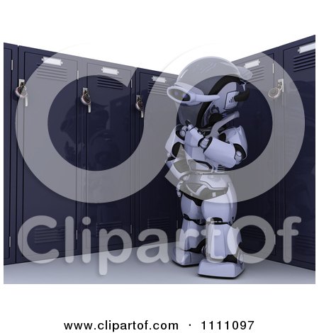 Clipart 3d Robot Standing By His School Locker - Royalty Free CGI Illustration by KJ Pargeter