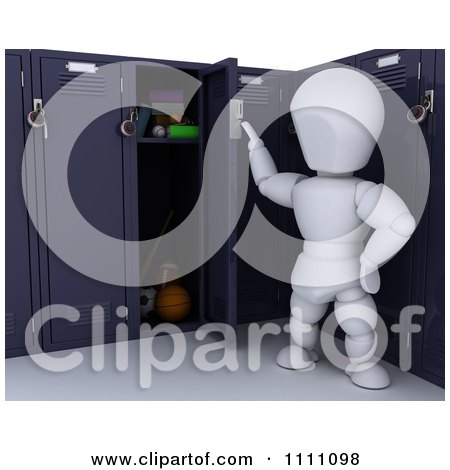Clipart 3d White Character Opening His School Locker - Royalty Free CGI Illustration by KJ Pargeter