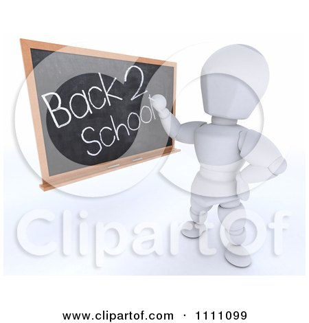 Clipart 3d White Character Teacher Writing Back 2 School On A Black Board - Royalty Free CGI Illustration by KJ Pargeter