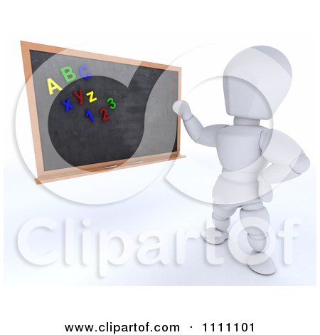 Clipart 3d White Character Teacher Presenting A Black Board With Magnets - Royalty Free CGI Illustration by KJ Pargeter