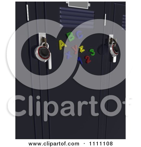 Clipart 3d School Lockers With Padlocks And Magnets - Royalty Free CGI Illustration by KJ Pargeter