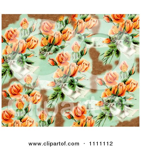Clipart Collage Pattern Of Peach Victorian Roses And Bronze Leaf - Royalty Free Illustration by Prawny Vintage