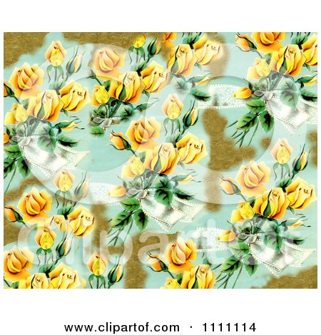 Clipart Collage Pattern Of Yellow Victorian Roses And Gold Leaf - Royalty Free Illustration by Prawny Vintage