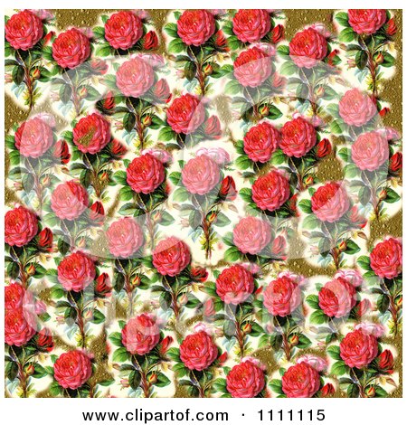 Clipart Collage Pattern Of Pink Victorian Roses And Gold Leaf  - Royalty Free Illustration by Prawny Vintage