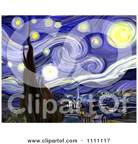 Clipart Revision Of Goghs The Starry Night - Royalty Free Illustration by Prawny Vintage
