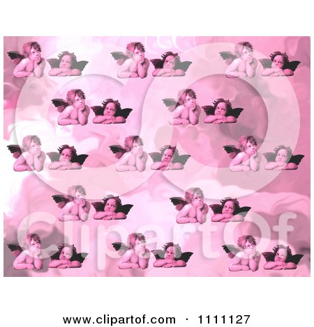 Clipart Collage Pattern Of Victorian Cherubs In Pink Tones - Royalty Free Illustration by Prawny Vintage