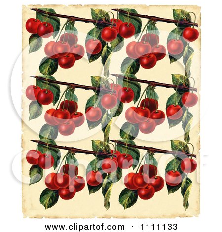 Clipart Collage Pattern Of Cherry Branches On Parchment - Royalty Free Illustration by Prawny Vintage