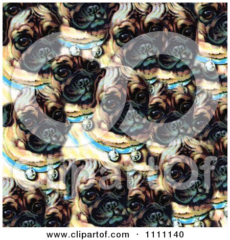 Clipart Collage Pattern Of Victorian Pugs With Bell Collars - Royalty Free Illustration by Prawny Vintage