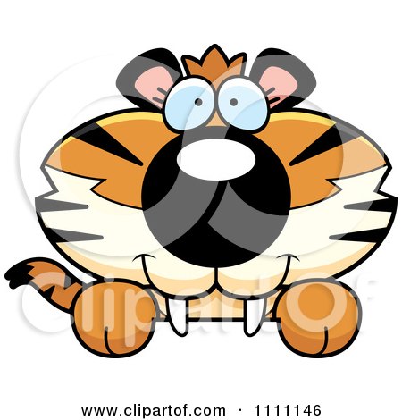 Clipart Cute Happy Tiger Cub Hanging Over A Sign - Royalty Free Vector Illustration by Cory Thoman