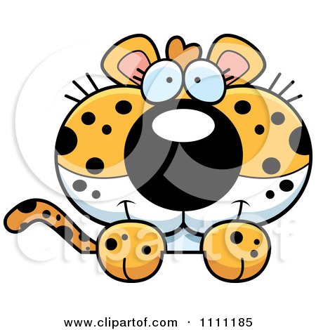 Clipart Cute Leopard Cub Hanging Over A Sign - Royalty Free Vector Illustration by Cory Thoman