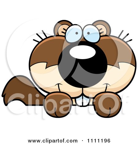Clipart Cute Happy Baby Squirrel Hanging On A Sign - Royalty Free Vector Illustration by Cory Thoman