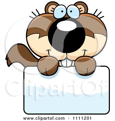 Clipart Cute Happy Baby Squirrel Over A Sign - Royalty Free Vector Illustration by Cory Thoman