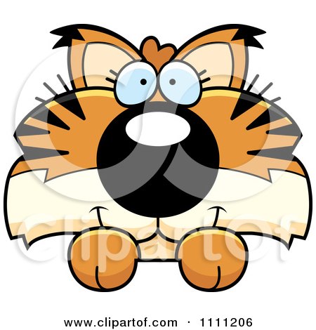 Clipart Cute Bobcat Cub Hanging Over A Sign - Royalty Free Vector Illustration by Cory Thoman