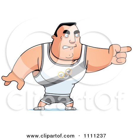 Clipart Angry Buff Olympic Athlete Man Pointing - Royalty Free Vector Illustration by Cory Thoman