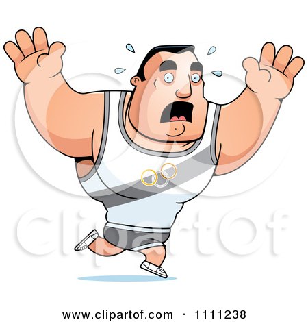 Clipart Buff Olympic Athlete Man Running In Fear - Royalty Free Vector Illustration by Cory Thoman