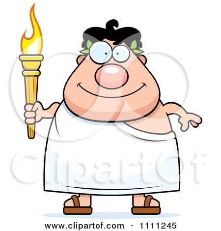 Clipart Happy Greek Man Holding An Olympic Torch - Royalty Free Vector Illustration by Cory Thoman