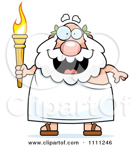 Clipart Happy Senior Greek Man Holding An Olympic Torch - Royalty Free Vector Illustration by Cory Thoman