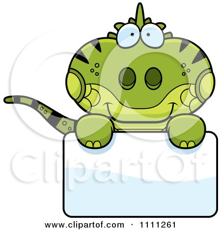 Clipart Cute Iguana Lizard Over A Sign - Royalty Free Vector Illustration by Cory Thoman
