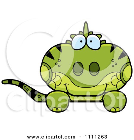 Clipart Cute Iguana Lizard Hanging Over A Sign- Royalty Free Vector Illustration by Cory Thoman