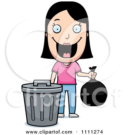 Clipart Happy Woman Taking Out The Trash - Royalty Free Vector Illustration by Cory Thoman