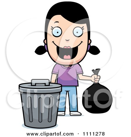 Clipart Happy Girl Taking Out The Trash - Royalty Free Vector Illustration by Cory Thoman