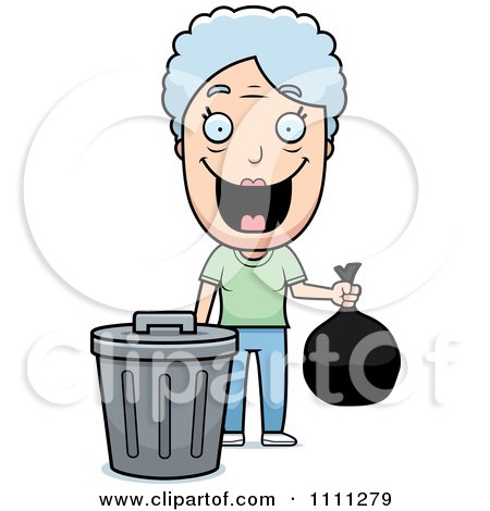 Clipart Happy Granny Taking Out The Trash - Royalty Free Vector Illustration by Cory Thoman