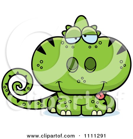 Clipart Drunk Cute Green Chameleon Lizard - Royalty Free Vector Illustration by Cory Thoman