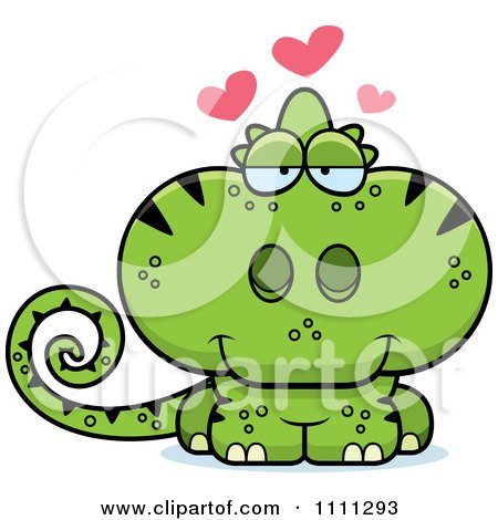 Clipart Cute Amorous Green Chameleon Lizard - Royalty Free Vector Illustration by Cory Thoman
