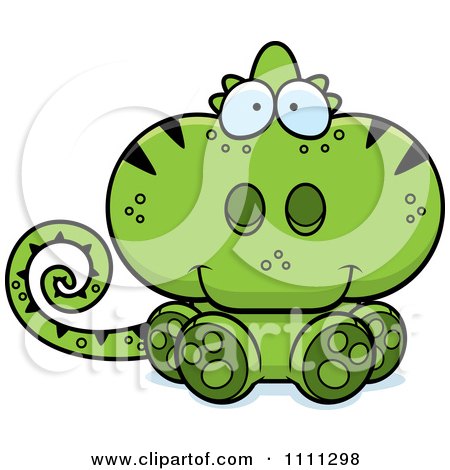 Clipart Cute Sitting Green Chameleon Lizard - Royalty Free Vector Illustration by Cory Thoman