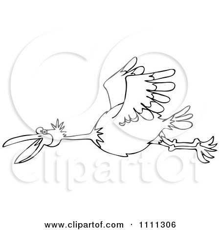 Clipart Outlined Happy Bird Flying - Royalty Free Vector Illustration by djart