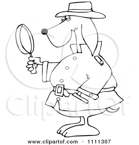 Clipart Outlined Private Detective Dog Using A Magnifying Glass - Royalty Free Vector Illustration by djart
