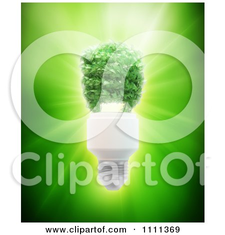 Clipart 3d Spiral Light Bulb Made Of Leaves Over Green Light - Royalty Free CGI Illustration by Mopic