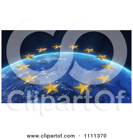 Clipart 3d EU Stars Over Europe At Night From Outer Space - Royalty Free CGI Illustration by Mopic