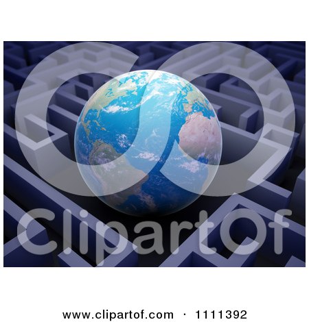 Clipart 3d Globe Hovering In The Center Of A Maze - Royalty Free CGI Illustration by Mopic
