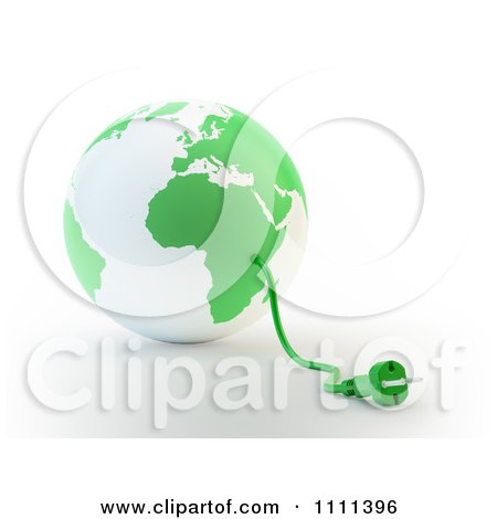 Clipart 3d Power Cable Emerging From A Green And White Globe - Royalty Free CGI Illustration by Mopic