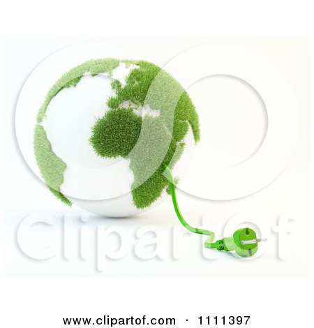 Clipart 3d Power Cable Emerging From A Green And White Grassy Globe - Royalty Free CGI Illustration by Mopic