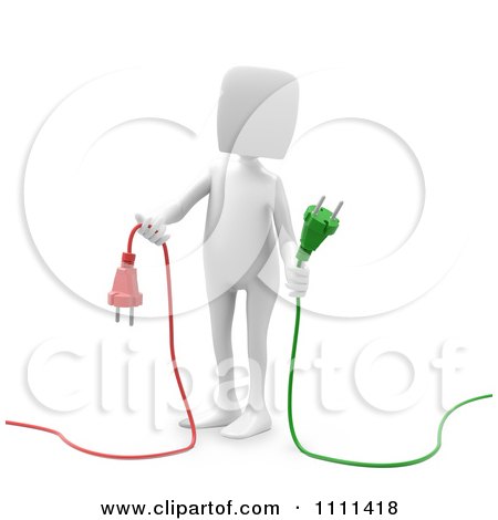 Clipart 3d White Person Holding Green And Red Plugs - Royalty Free CGI Illustration by Mopic