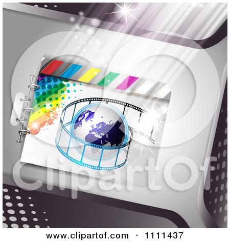 Clipart Film Roll Around A Globe On Metal 1 - Royalty Free Vector Illustration by merlinul