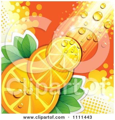 Clipart Background Of Orange Slices With Halftone Dew And Light - Royalty Free Vector Illustration by merlinul