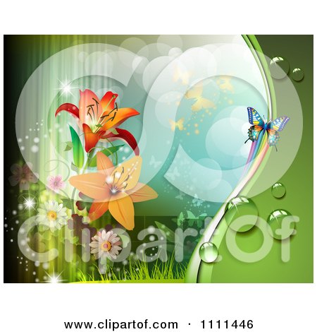 Clipart Background Of Lilies Light And Butterflies 2 - Royalty Free Vector Illustration by merlinul