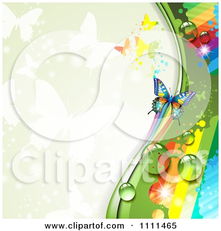 Clipart Background Of Butterflies And A Rainbow 1 - Royalty Free Vector Illustration by merlinul