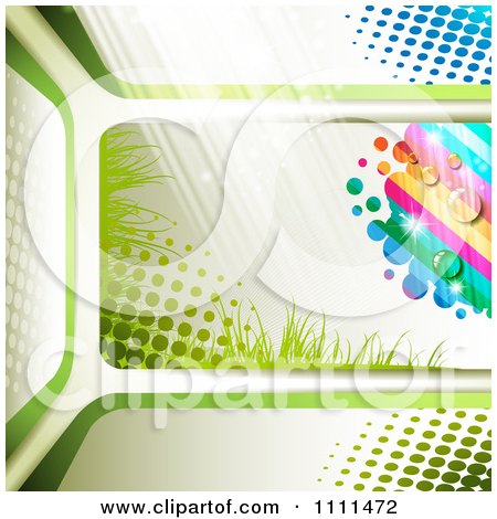 Clipart Background Of Halftone Grass Light And Rainbow - Royalty Free Vector Illustration by merlinul