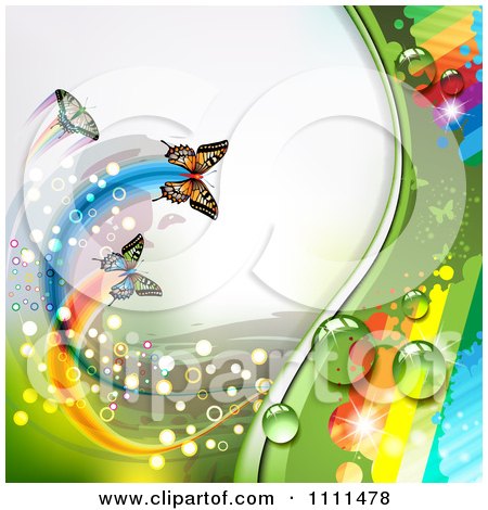 Clipart Background Of Butterflies And A Rainbow 9 - Royalty Free Vector Illustration by merlinul