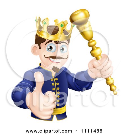 Clipart Pleased King Holding A Sceptre And Thumb Up - Royalty Free Vector Illustration by AtStockIllustration