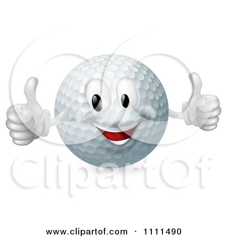 Clipart 3d Happy Golf Ball Mascot Holding Two Thumbs Up - Royalty Free Vector Illustration by AtStockIllustration